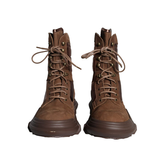 Dolce & Gabbana Brown Suede Leather Military Combat Men Boots Shoes Dolce & Gabbana Dark Olive Green