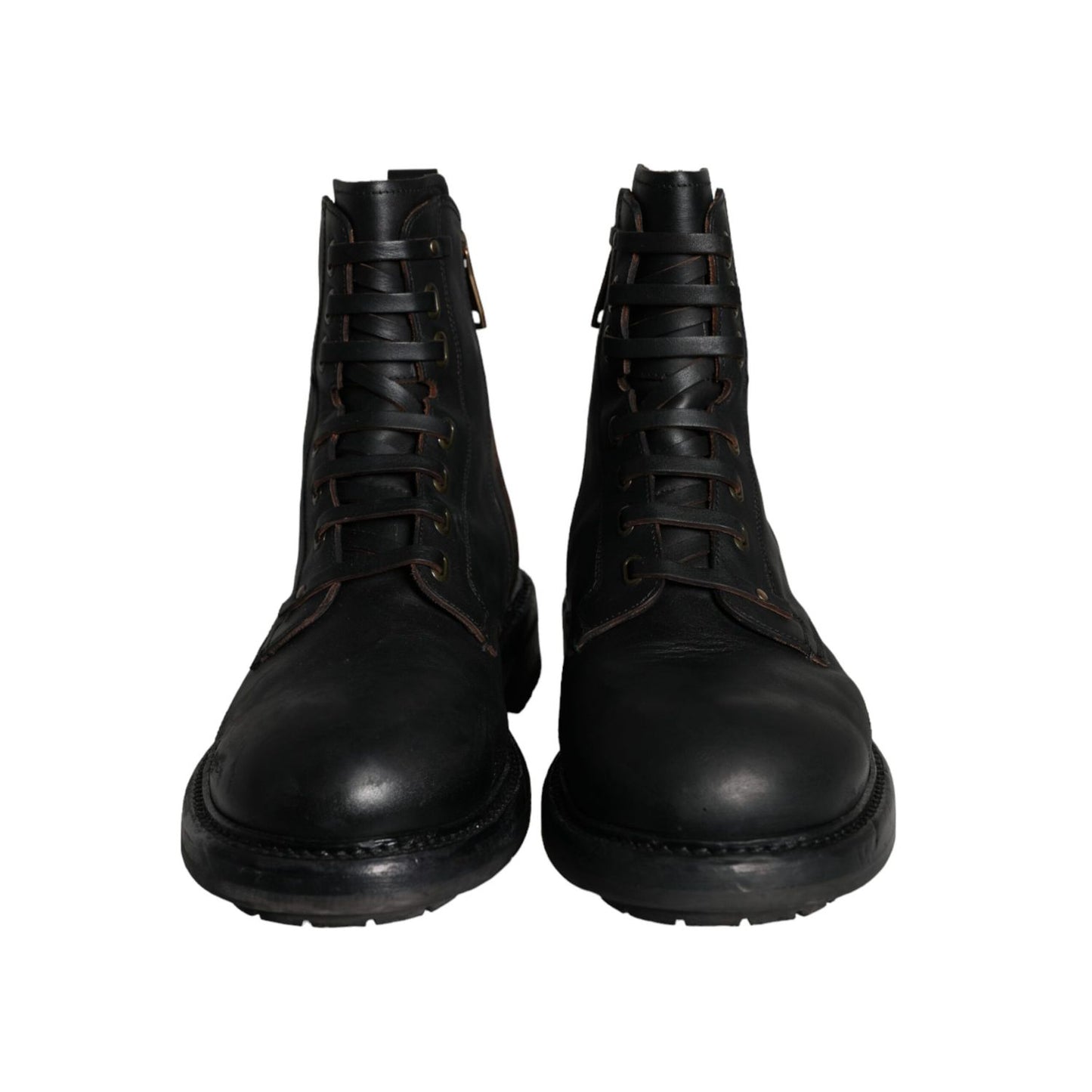 Dolce & Gabbana Black Lace Up Mid Calf Boots Men Shoes