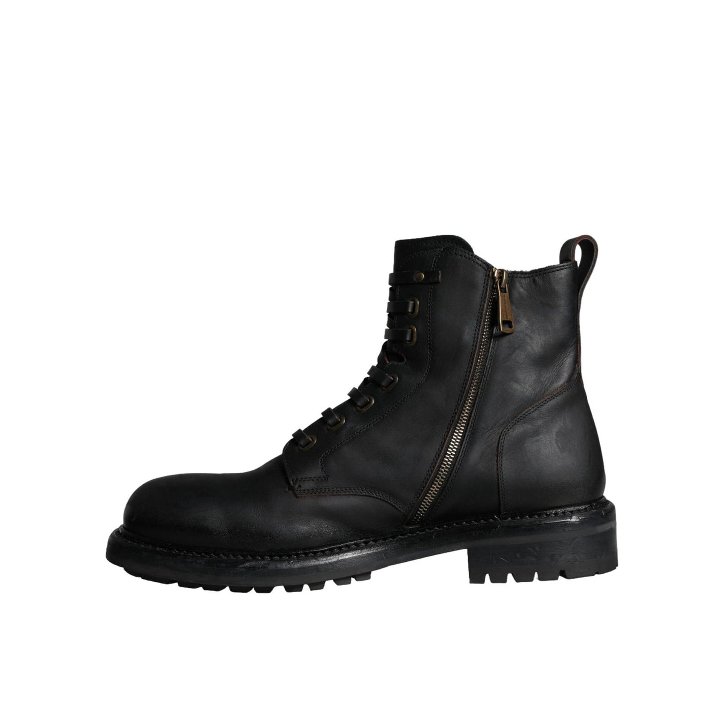 Dolce & Gabbana Black Lace Up Mid Calf Boots Men Shoes