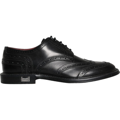 Dolce & Gabbana Black Leather Oxford Wingtip Formal Men Shoes