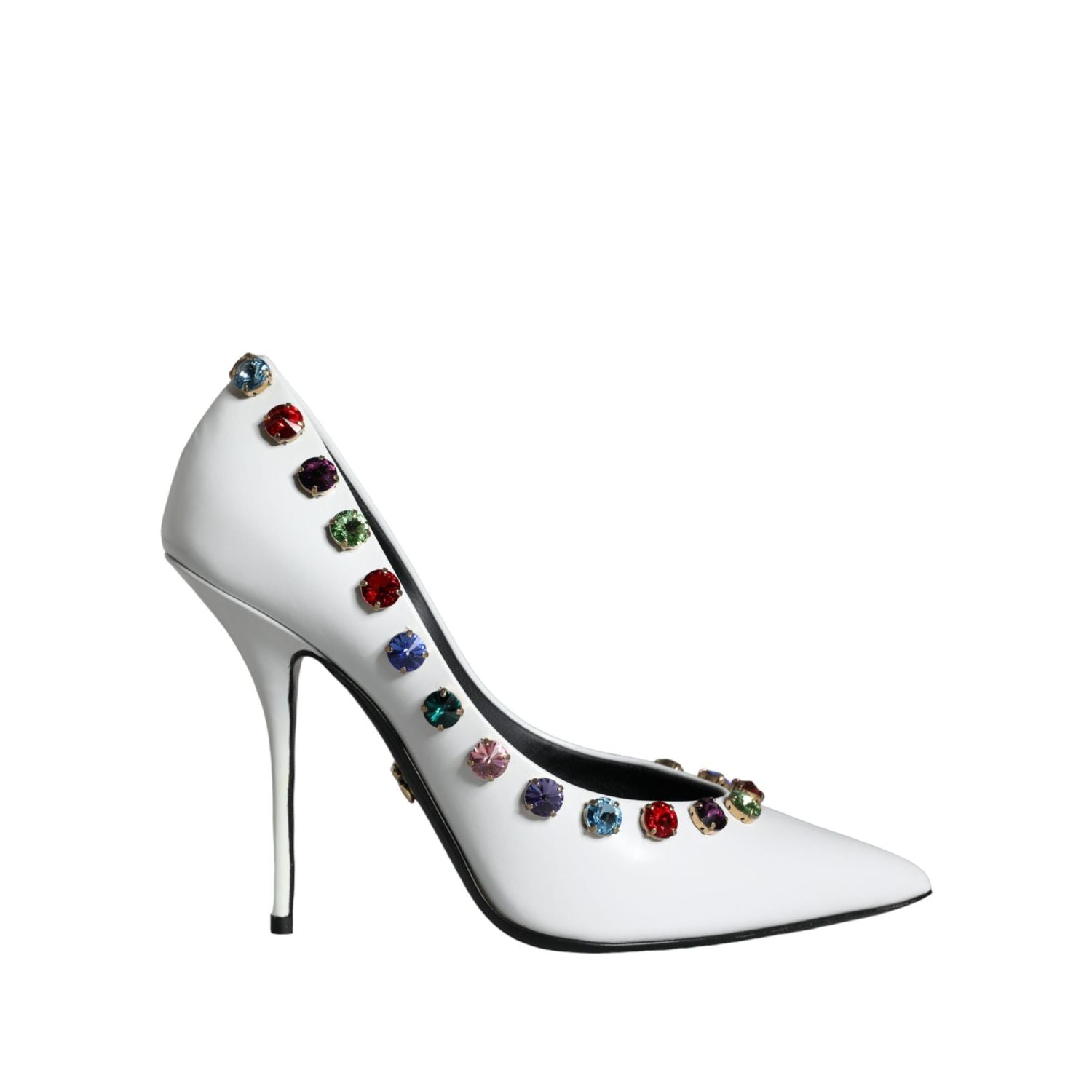 Dolce & Gabbana White Crystal Leather High Heels Pumps Shoes