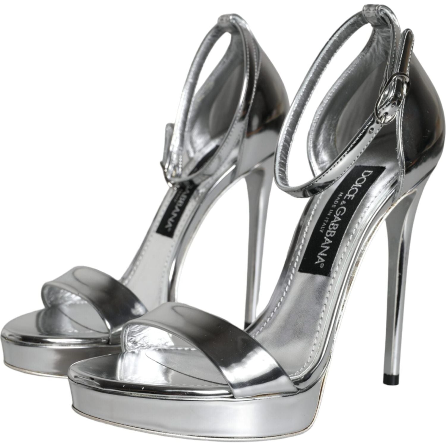 Dolce & Gabbana Silver KEIRA Heels Ankle Strap Sandals Shoes