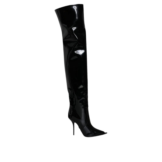 Dolce & Gabbana Black Patent Leather Knee High Boots Shoes Dolce & Gabbana Black