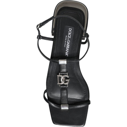 Dolce & Gabbana Black Leather Logo Ankle Strap Keira Sandals Shoes
