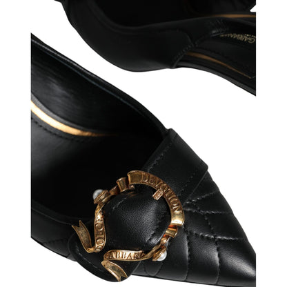 Dolce & Gabbana Black Devotion Leather Heels Slingback Shoes