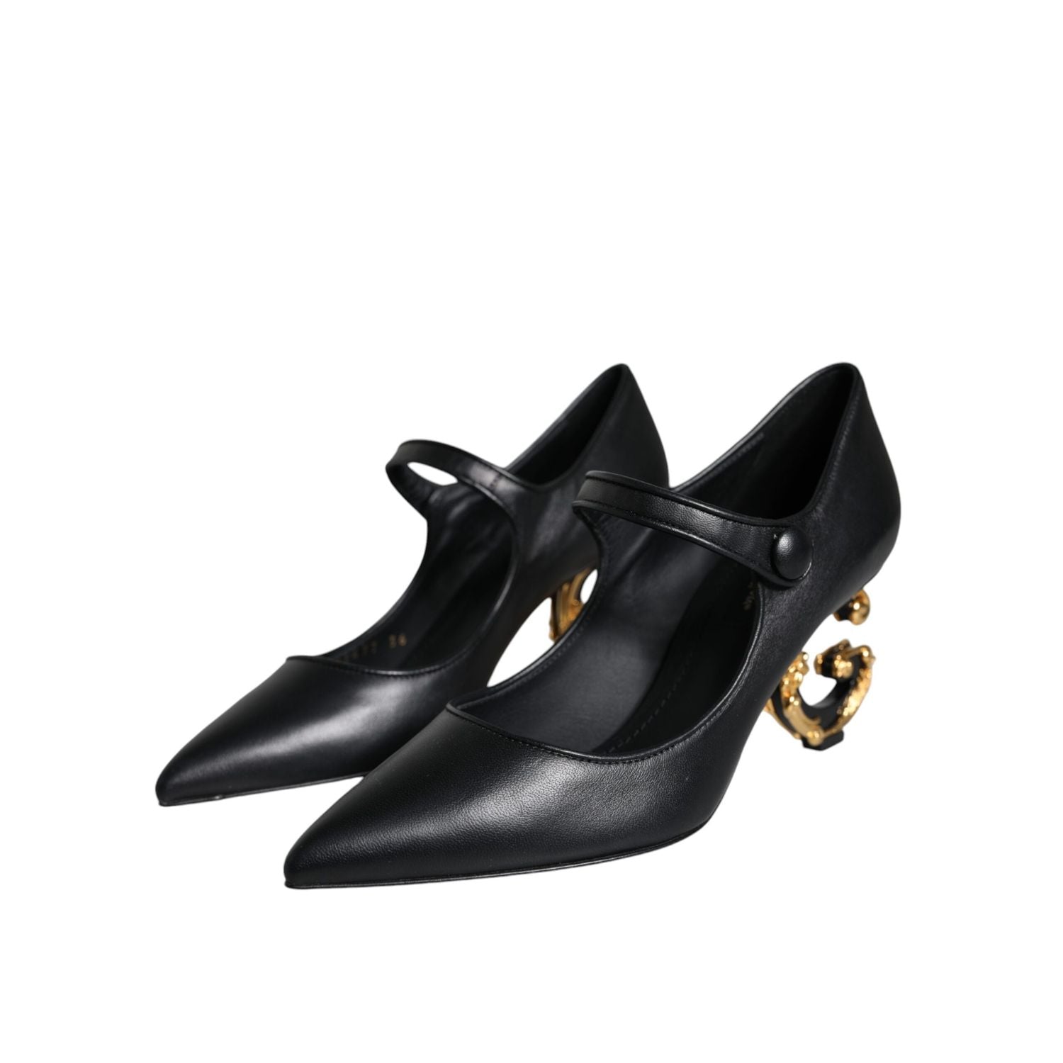 Dolce & Gabbana Black Leather Logo Heels Mary Janes Pumps Shoes