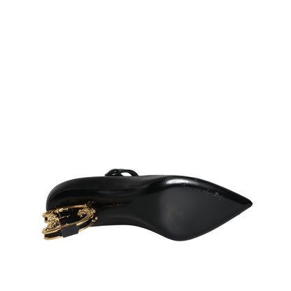 Dolce & Gabbana Black Leather Logo Heels Mary Janes Pumps Shoes
