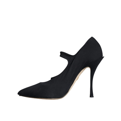 Dolce & Gabbana Black Mary Jane Jersey Crystal Pumps Shoes