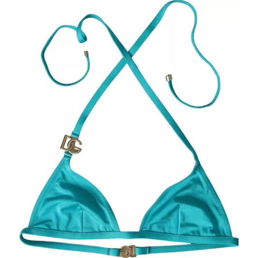 Dolce & Gabbana Blue Green Halter DG Logo Swimwear Beachwear Bikini Top Dolce & Gabbana Light Sea Green