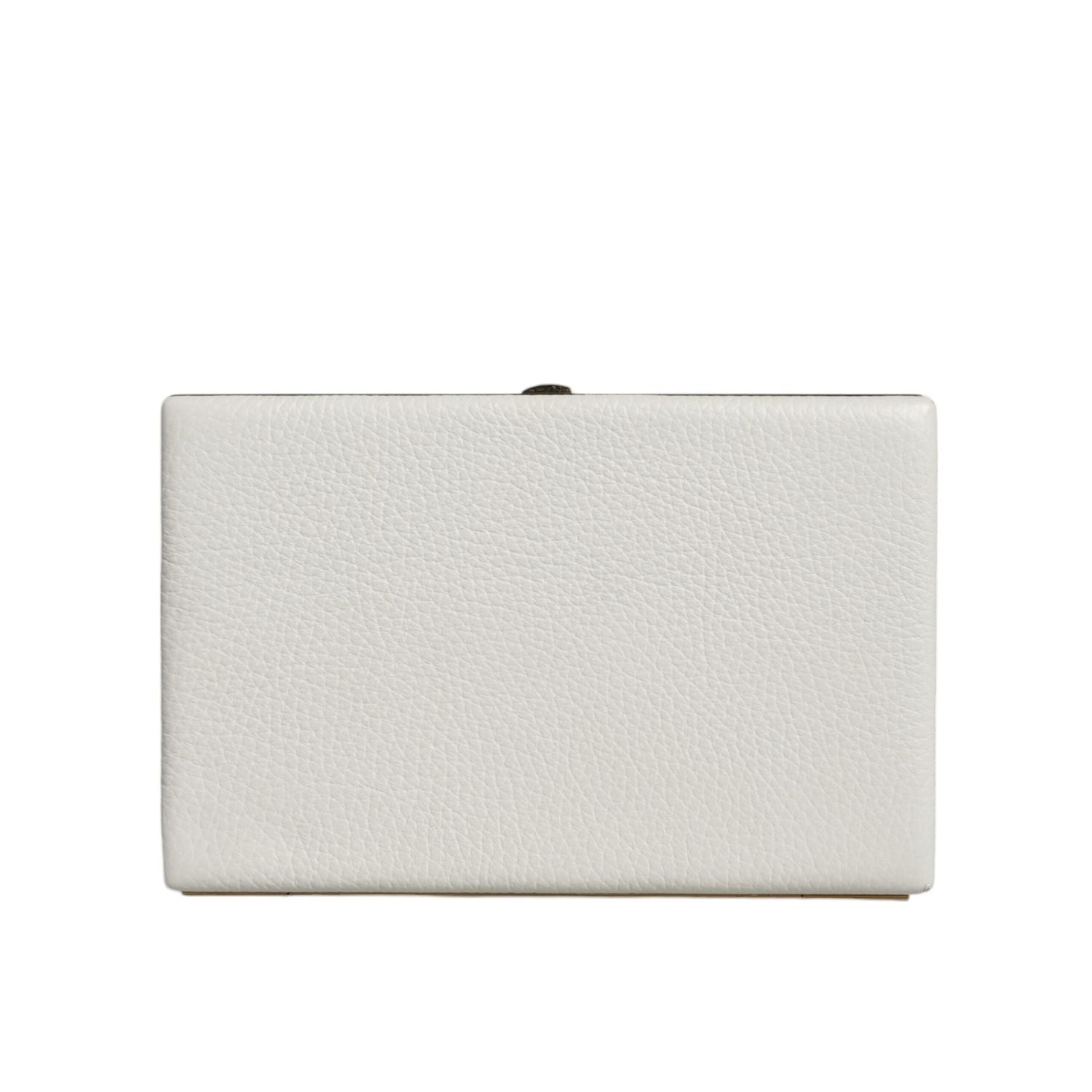 Dolce & Gabbana White Leather Gold Frame Clutch Evening Party Purse Bag