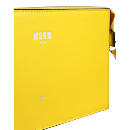 MSGM Yellow Leather Logo Crossbody Sling Shoulder Bag