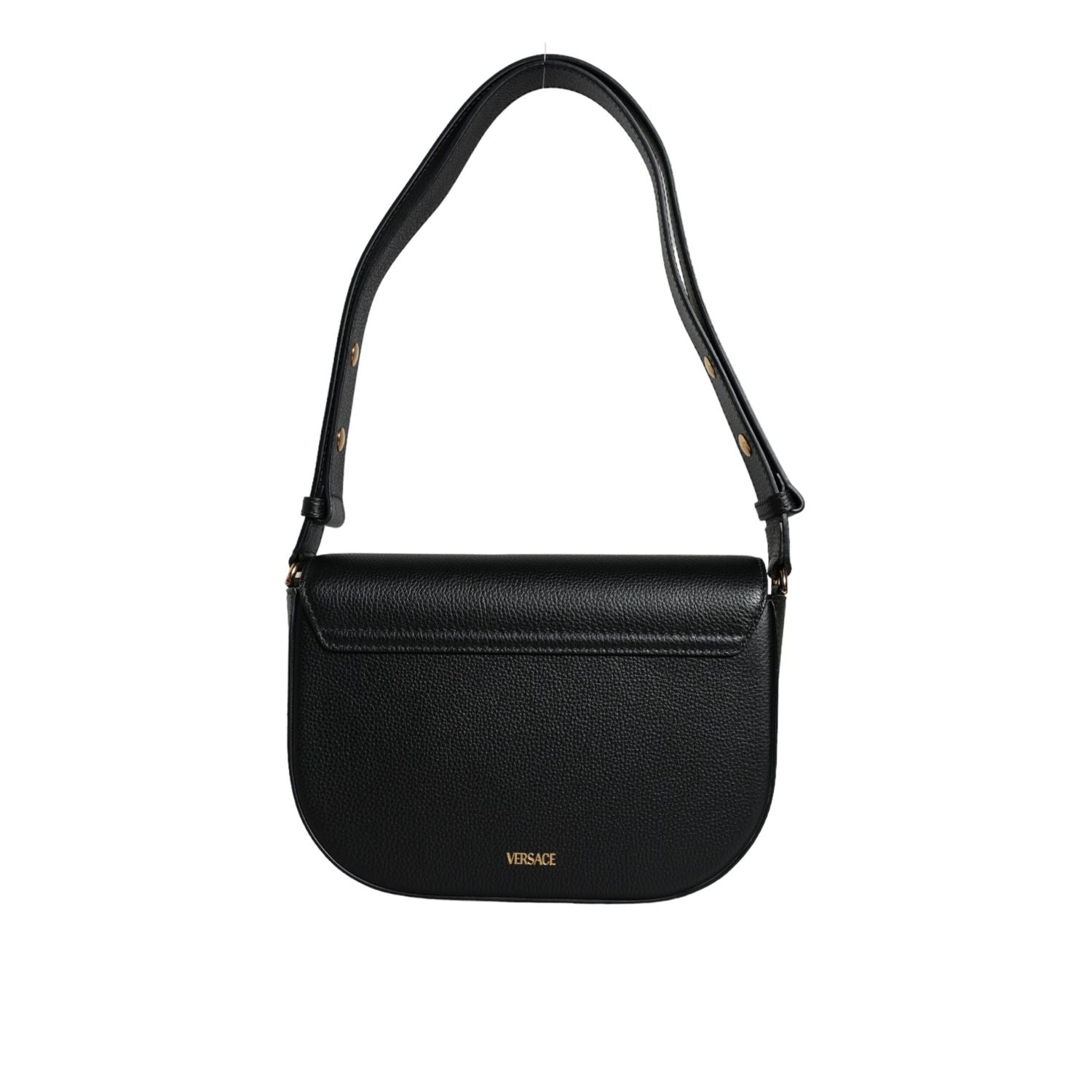 Versace Black Grainy Calf Leather Logo Crossbody Shoulder Bag