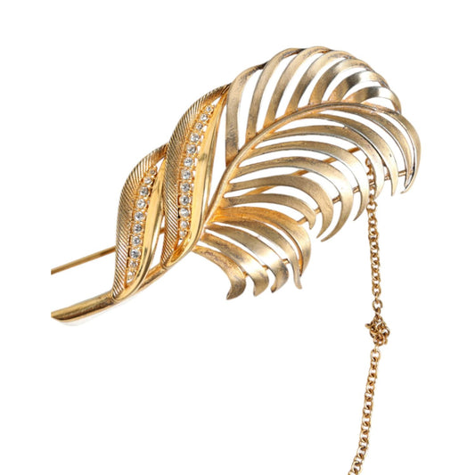 Dolce & Gabbana Gold Tone 925 Sterling Silver Leaf Crystal Chain Brooch Brooch Dolce & Gabbana Dark Khaki
