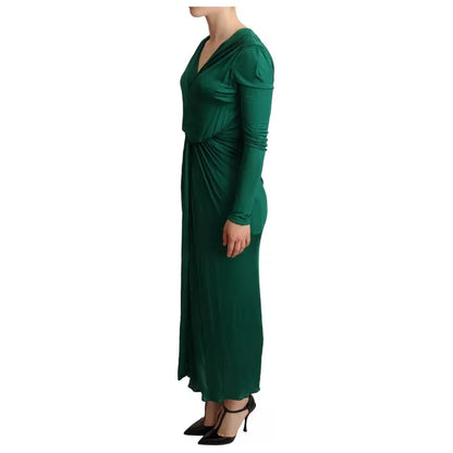 Dolce & Gabbana Dark Green Viscose Long Sleeve Midi Dress