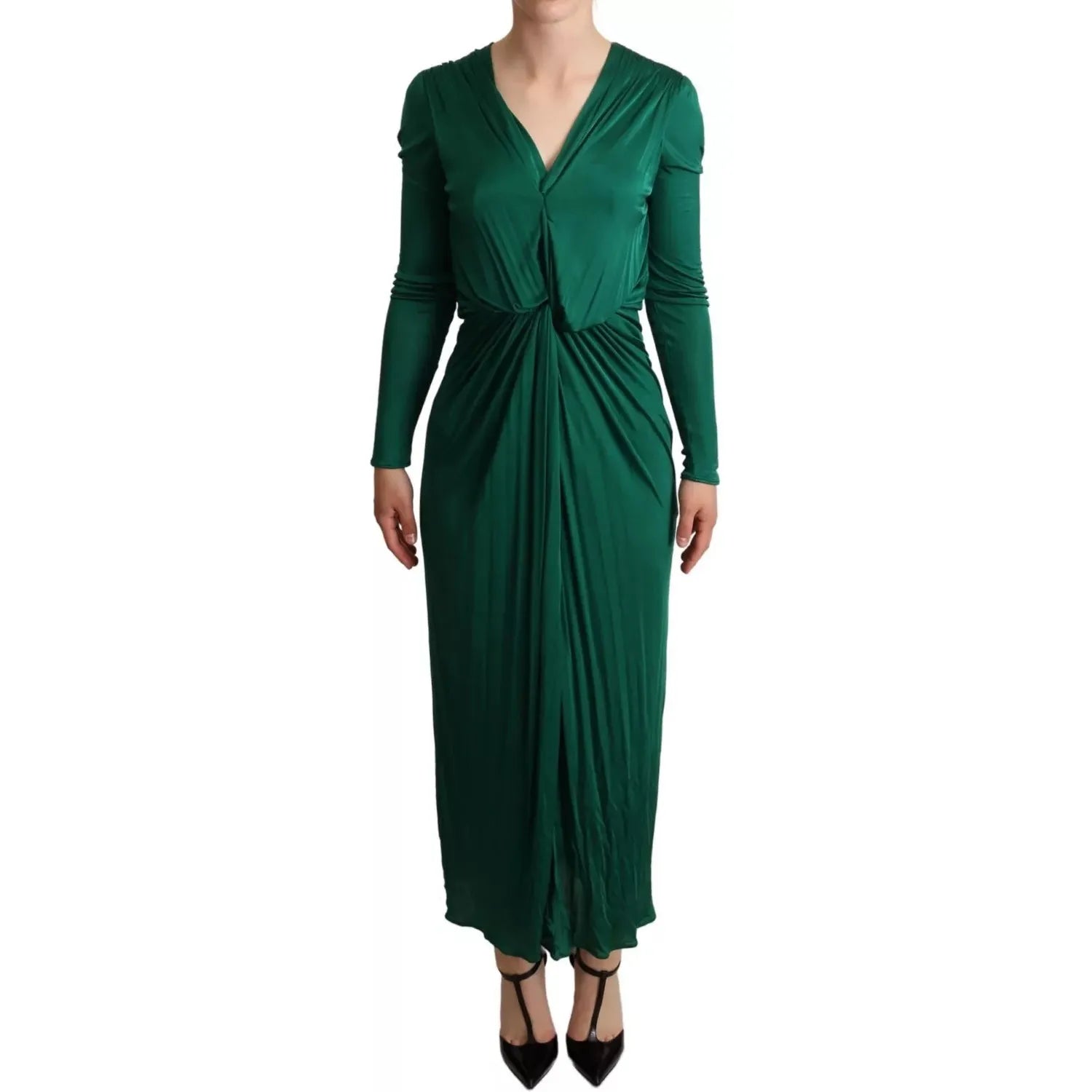 Dolce & Gabbana Dark Green Viscose Long Sleeve Midi Dress