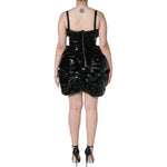 Dolce & Gabbana Black Polyester Ruched Coated Mini Dress DR281246-40