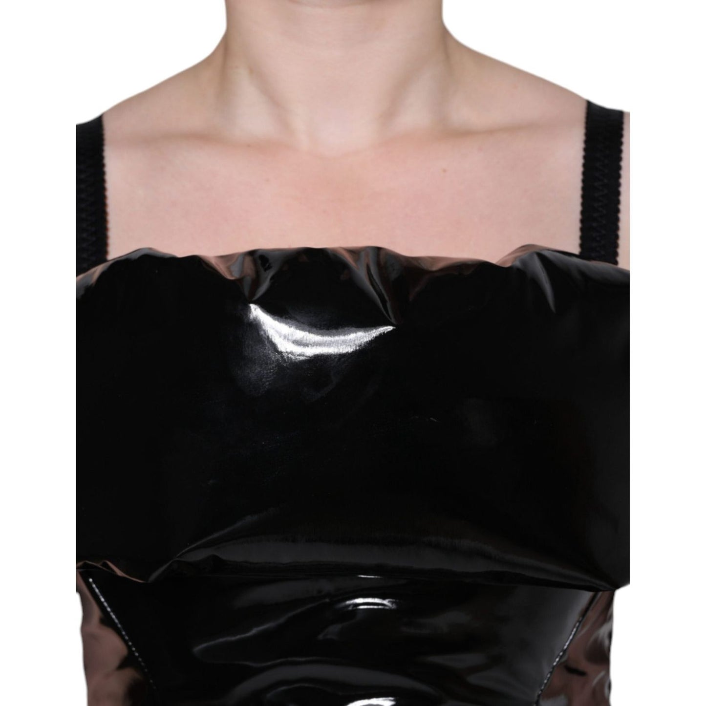 Dolce & Gabbana Black Polyester Ruched Coated Mini Dress DR281246-40
