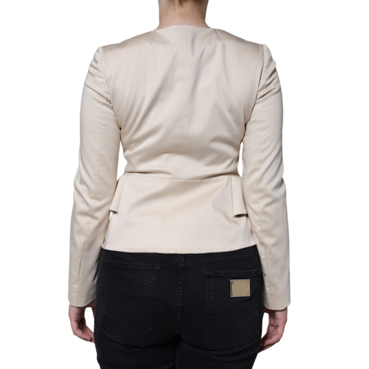 Valentino Beige Cotton Long Sleeves Round Neck Blazer Jacket