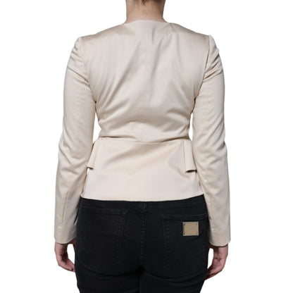 Valentino Beige Cotton Long Sleeves Round Neck Blazer Jacket