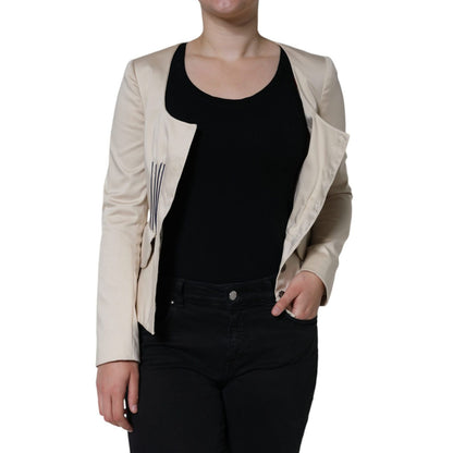 Valentino Beige Cotton Long Sleeves Round Neck Blazer Jacket