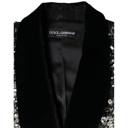 Dolce & Gabbana Black Jacquard Crystal Floral Jacket Blazer