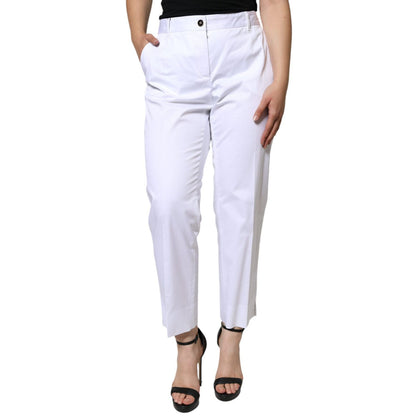 Dolce & Gabbana White Cotton Mid Waist Tapered Denim Jeans