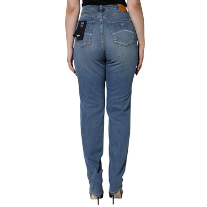 Emporio Armani Blue Washed High Waisted Skinny Women Denim Jeans
