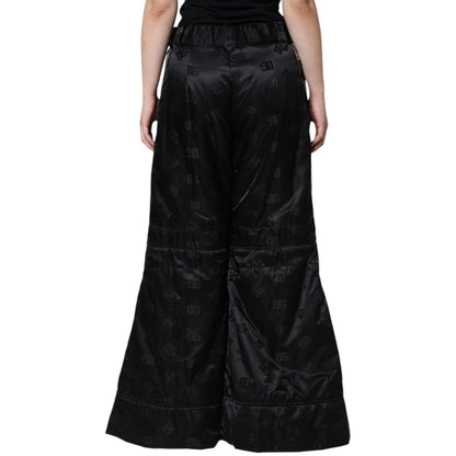 Dolce & Gabbana Black Quilted High Waist Women Wide Leg Pants