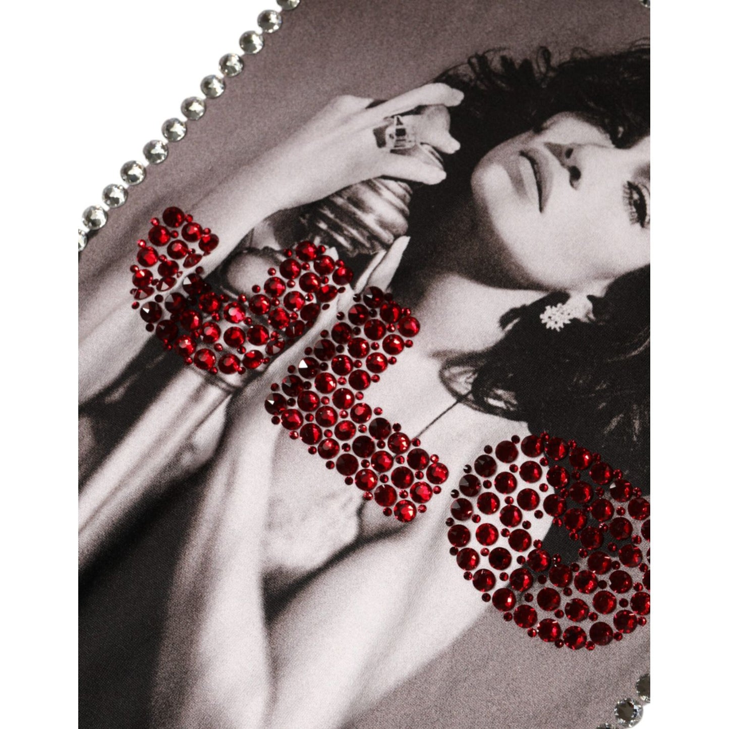 Dolce & Gabbana White Crystal Neckline Embellished Printed T-shirt