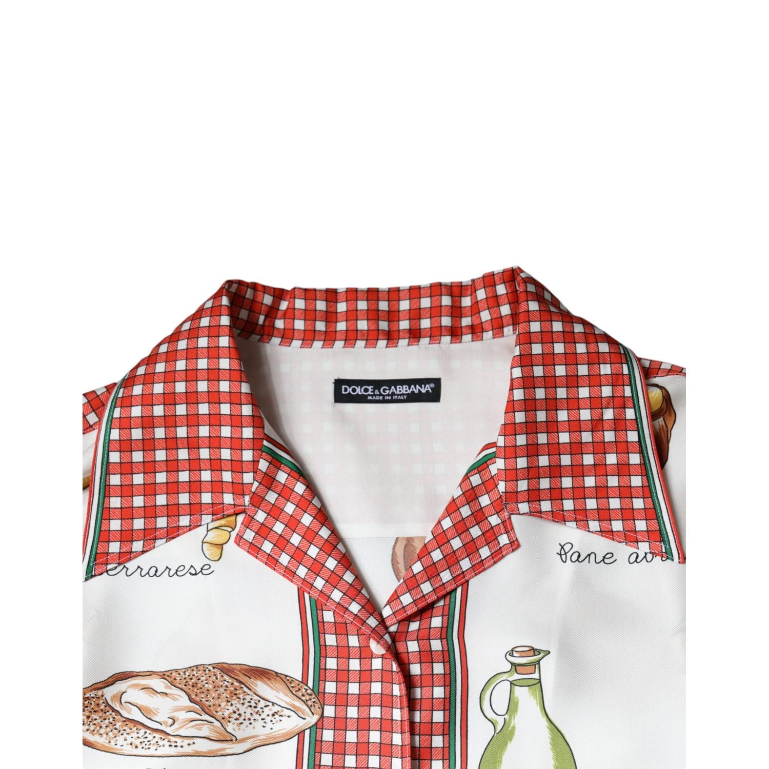 Dolce & Gabbana Multicolor Bread Print Collared Blouse Top