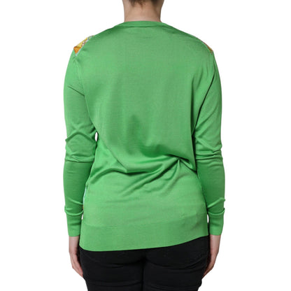 Dolce & Gabbana Green Silk Granita Al Limone Long Sleeves Sweater