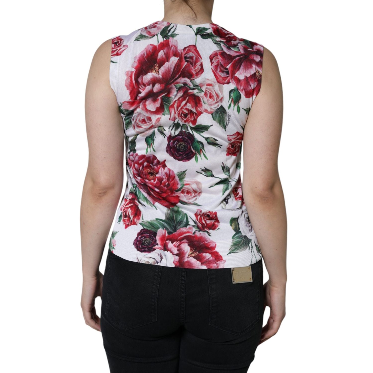 Dolce & Gabbana White Floral Lace Silk Sleeveless Tank Top