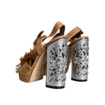 Dolce & Gabbana Brown Raffia Ankle Strap Crystal Sandals Shoes