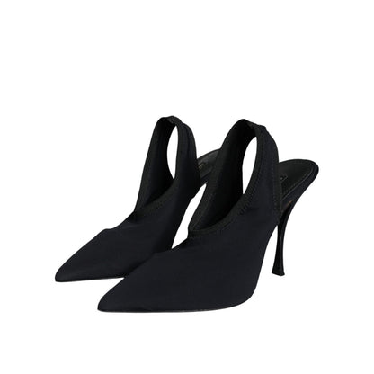 Dolce & Gabbana Black Jersey Stretch Heels Slingback Shoes