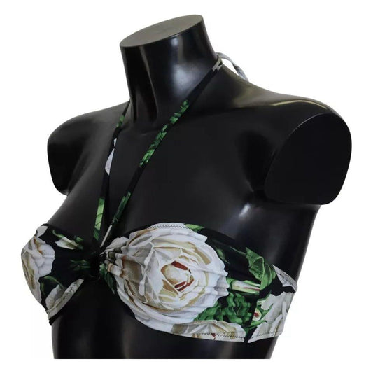 Dolce & Gabbana Black Floral Halter Beachwear Swimwear Bikini Top Dolce & Gabbana Black