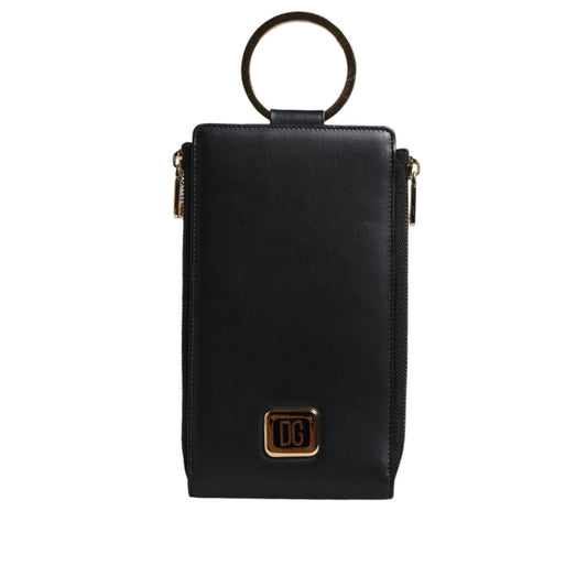 Dolce & Gabbana Black Leather Logo Plaque Neck Strap Card Coin Wallet Dolce & Gabbana Black