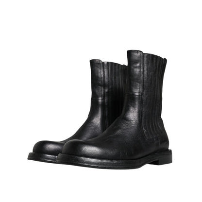 Dolce & Gabbana Black Horse Leather Mid Calf Boots Shoes