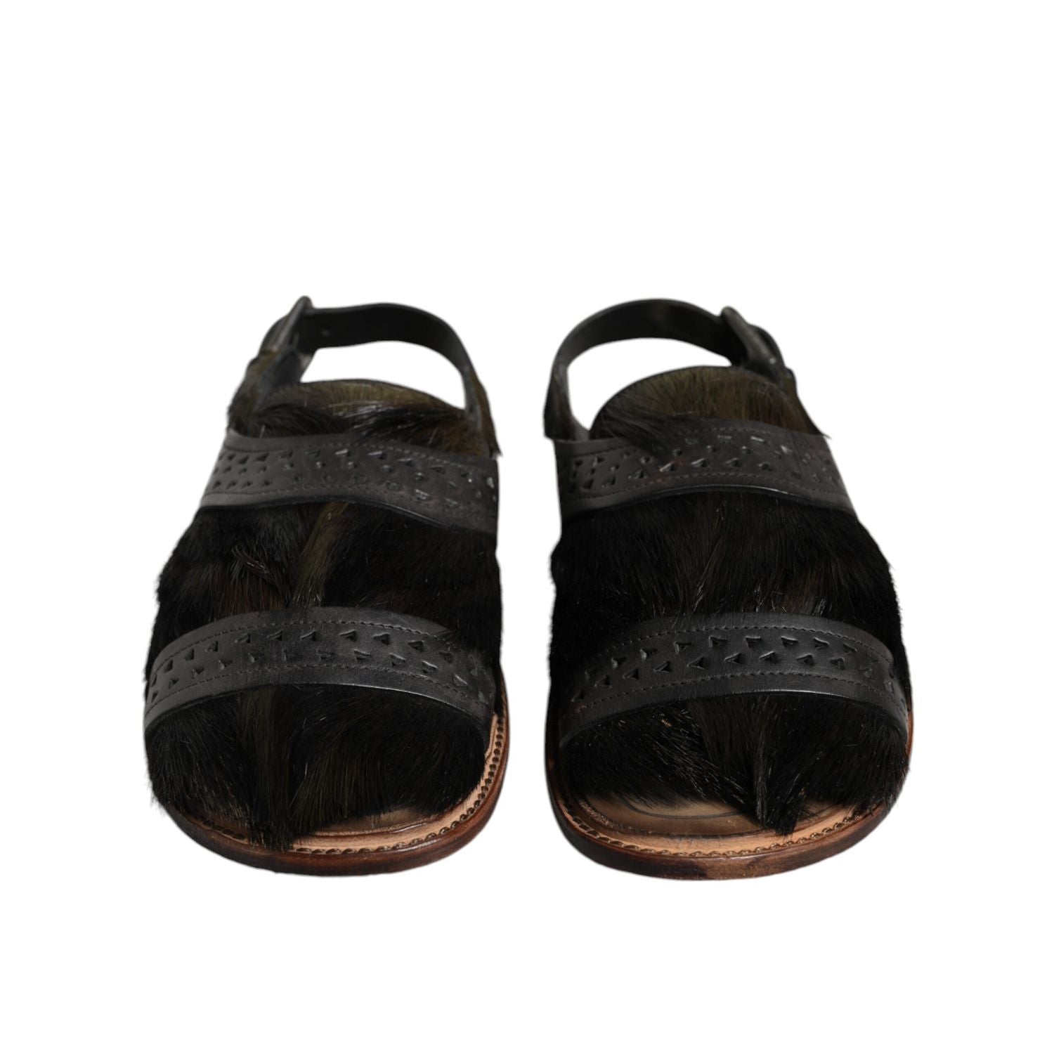 Dolce & Gabbana Black Gazelle Hair Leather Flats Sandals Shoes