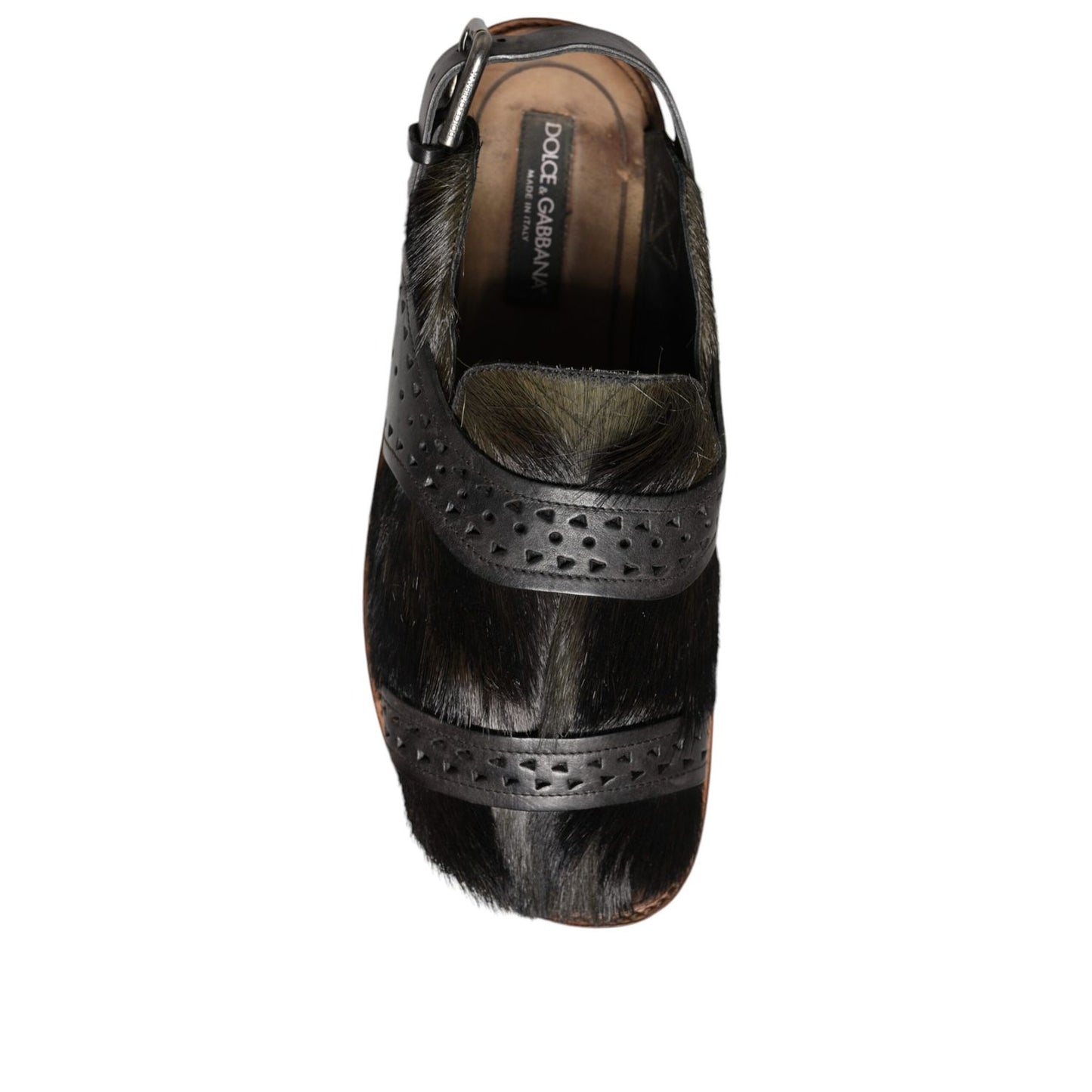Dolce & Gabbana Black Gazelle Hair Leather Flats Sandals Shoes