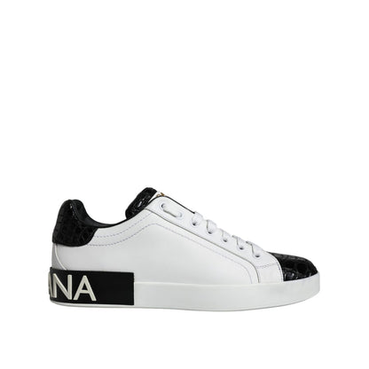 Dolce & Gabbana Black Leather Logo Portofino Sneaker Shoes