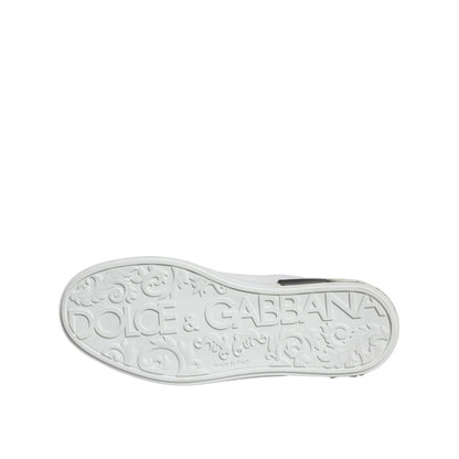 Dolce & Gabbana Black Leather Logo Portofino Sneaker Shoes