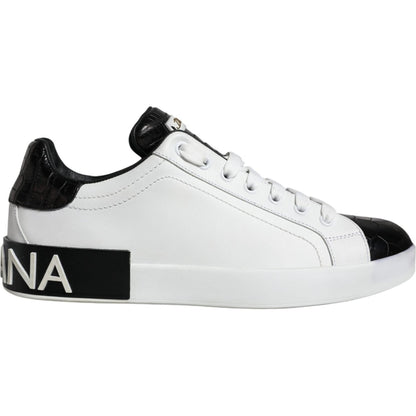 Dolce & Gabbana Black Leather Logo Portofino Sneaker Shoes