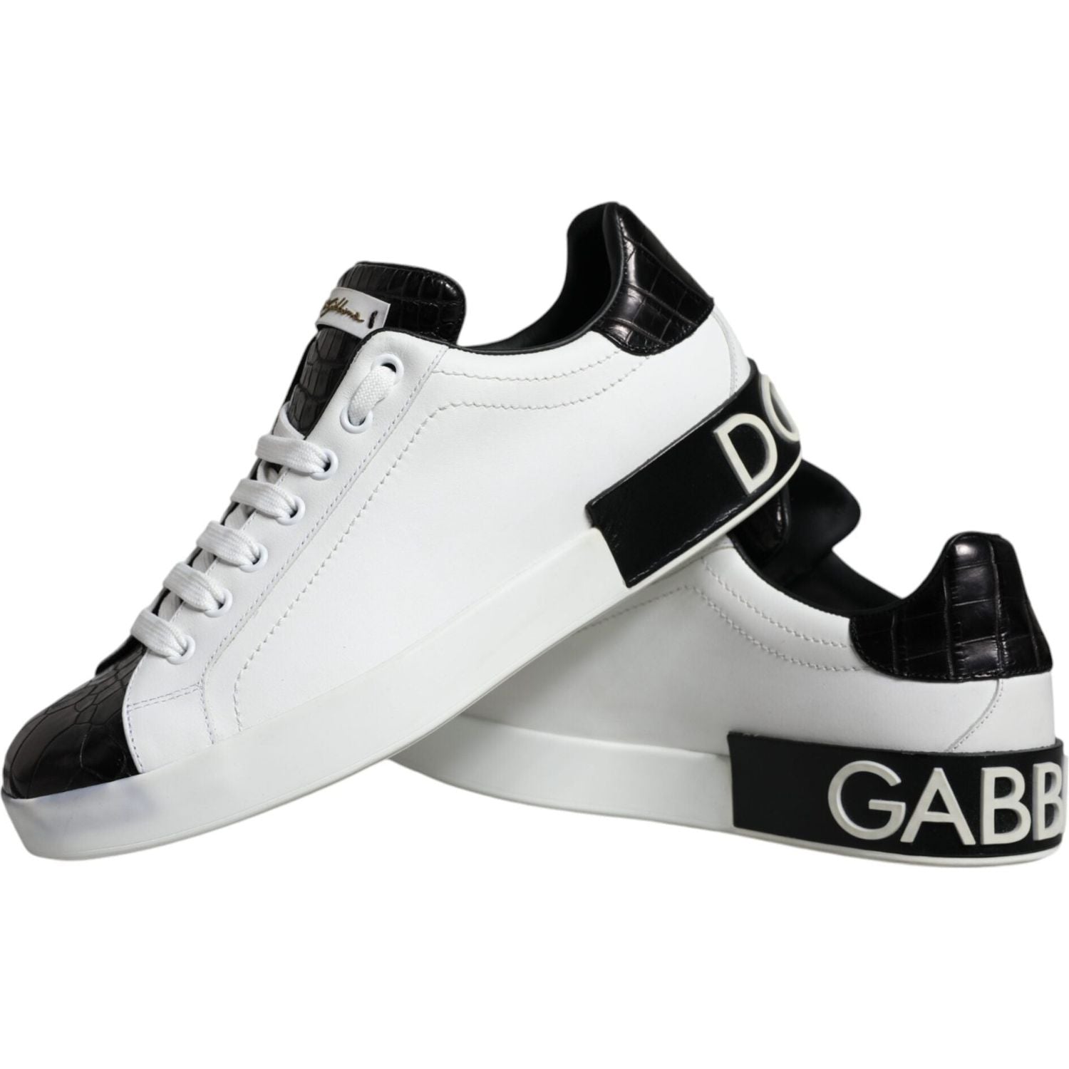 Dolce & Gabbana Black Leather Logo Portofino Sneaker Shoes