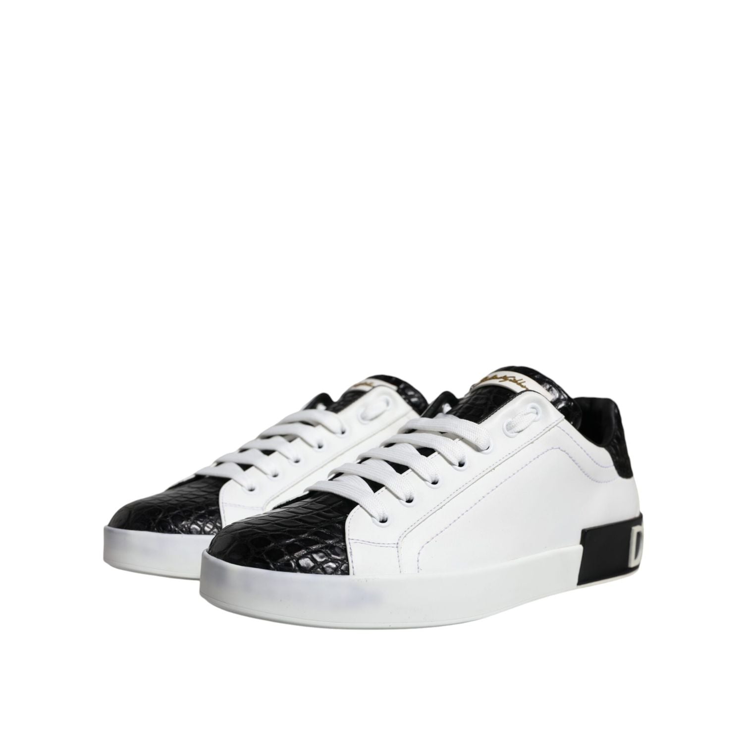 Dolce & Gabbana Black Leather Logo Portofino Sneaker Shoes