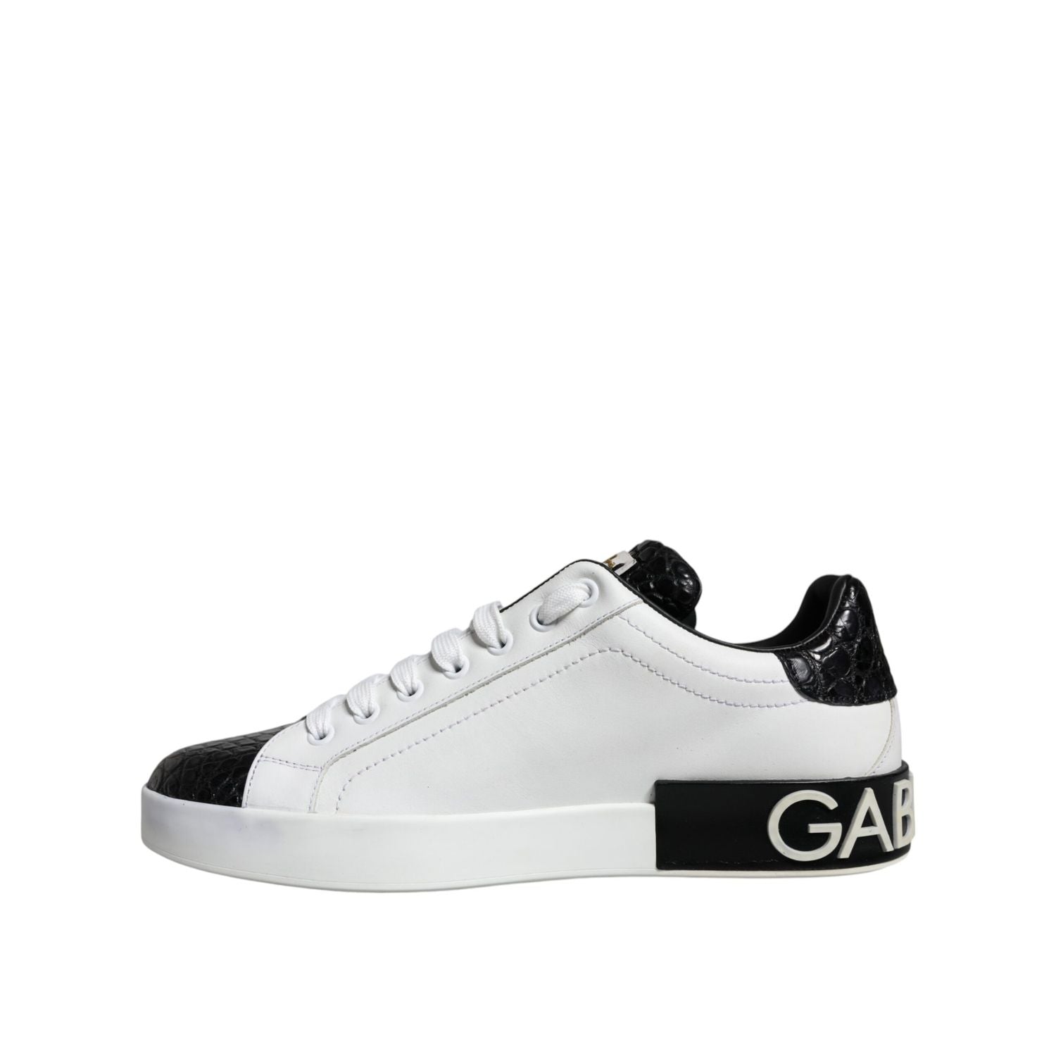 Dolce & Gabbana Black Leather Logo Portofino Sneaker Shoes