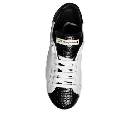 Dolce & Gabbana Black Leather Logo Portofino Sneaker Shoes