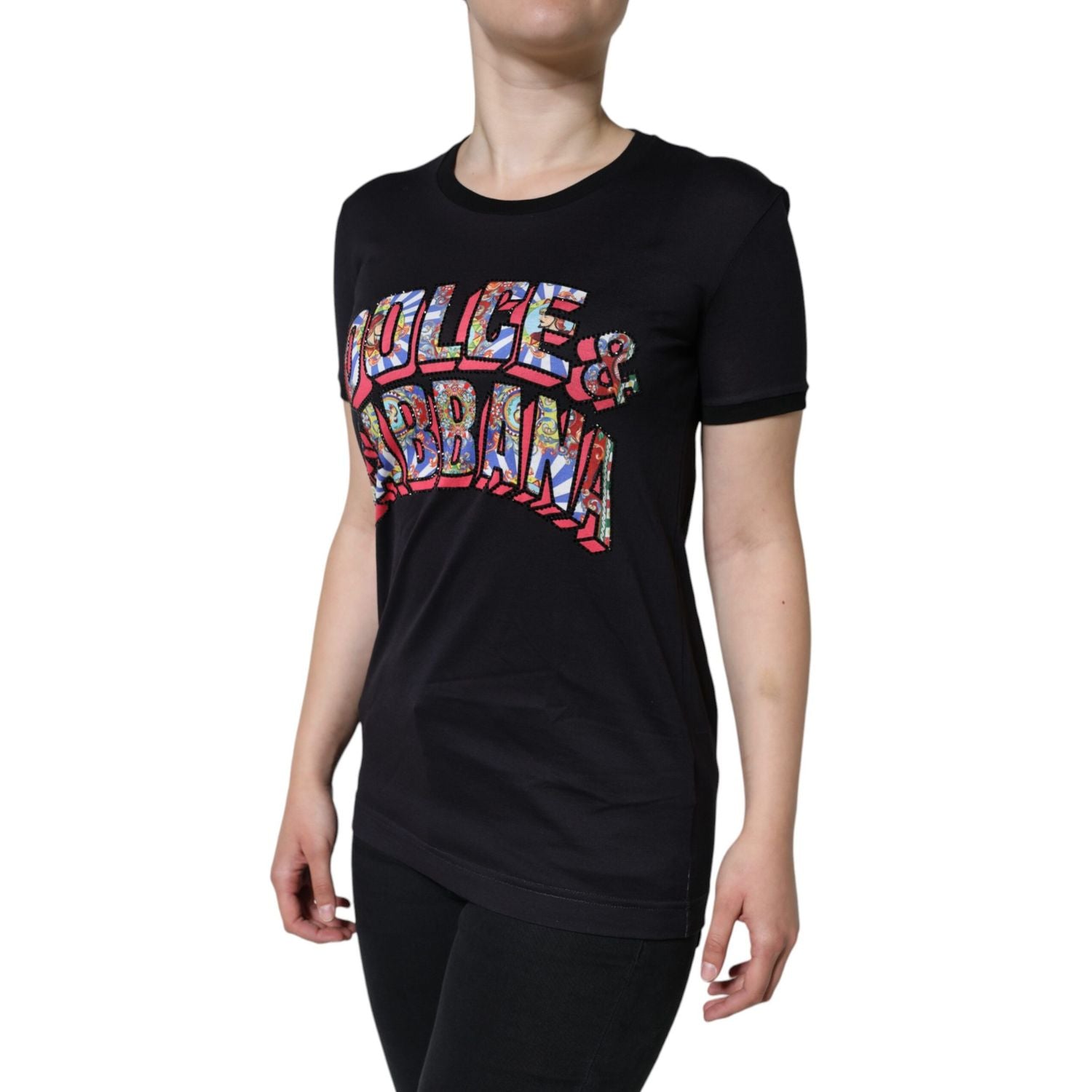 Dolce & Gabbana Black Cotton Logo Print Round Neck T-shirt