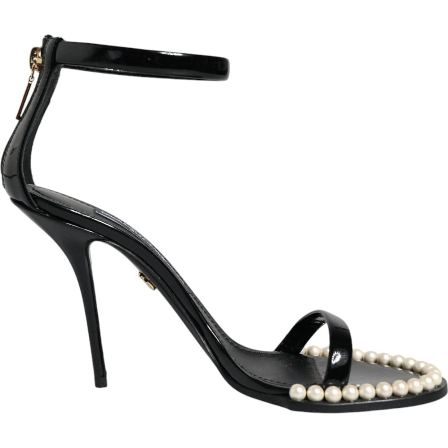 Dolce & Gabbana Black Keira Leather Faux Pearl Sandals Heels Shoes