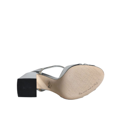 Dolce & Gabbana Silver Leather T-strap Heels Sandals Shoes