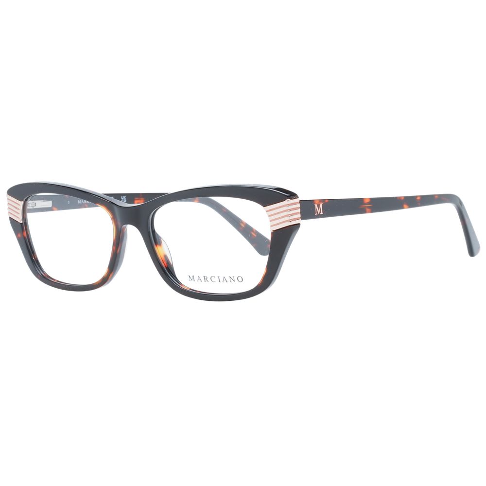 Marciano by Guess Brown Women Glasses Frame in full-rim rectangle style with brown plastic material, size 53-15-145, includes branded case.